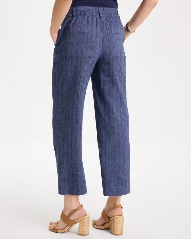 Pinstripe Soft-Stretch Linen Crop Pant - image 3